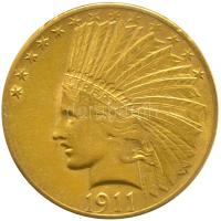 Amerikai Egyesült Államok 1911. 10$ Au Sas / Indián fej (Br: 17.21g/0.900) T:2- hátlapon rögzítőtűvel USA 1911. 10 Dollars Au Eagle / Indian Head (Br: 17.21g/0.900) C:VF pin on the backside