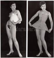 cca 1965-1975 Táska nélkül sosem megyek sehová&#8230;, 2 db erotikus fénykép / erotic photos, 17x8 cm