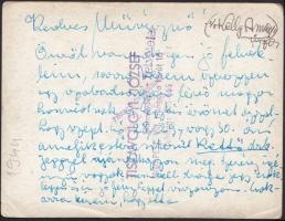 1944 Tiszavölgyi József: Kelly Anna énekesnő, előadóművész portréja, hátoldalán a szerző művésznőnek...