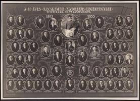 1933 Csillag fotó: Negyven éves a Kecskeméti Katolikus Legényegylet, tablókép, jól olvasható nevekkel, 60 kisportréval, 18x26 cm