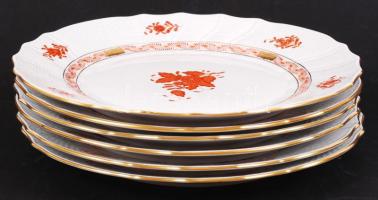 Herendi narancssárga Apponyi mintás lapostányér szett, kézzel festett, hibátlan, jelzett, d:25,5 cm