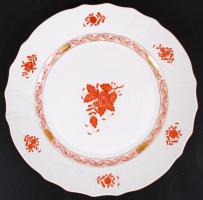 Herendi narancssárga Apponyi mintás lapostányér szett, kézzel festett, hibátlan, jelzett, d:25,5 cm