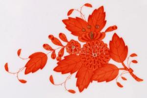 Herendi narancssárga Apponyi mintás lapostányér szett, kézzel festett, hibátlan, jelzett, d:25,5 cm