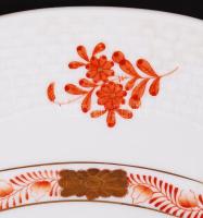 Herendi narancssárga Apponyi mintás lapostányér szett, kézzel festett, hibátlan, jelzett, d:25,5 cm