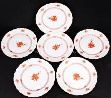 Herendi narancssárga Apponyi mintás lapostányér szett, kézzel festett, hibátlan, jelzett, d:25,5 cm