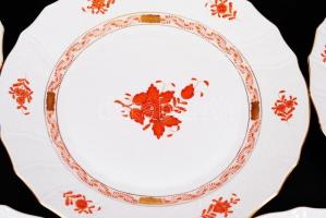 Herendi narancssárga Apponyi mintás lapostányér szett, kézzel festett, hibátlan, jelzett, d:25,5 cm