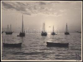 1936 Meaamiamx: Thessaloniki, napnyugta az Égei tengeren, pecséttel jelzett, feliratozott, 17x23 cm