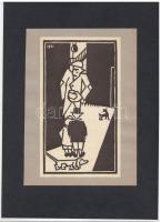 Grünbaum Ernő (1908-1945): Kutya sétáltatás. Linómetszet, papír, jelzés a metszeten, 17×10 cm