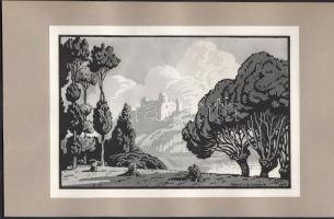 Maurice de Lambert: Tájkép. Fametszet, papír, jelzett a metszeten, 13×20 cm