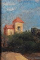 Hosszú jelzéssel: Tengerparti táj. Olaj, vászon, antik sérült keretben 48×55 cm