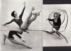 1976 Művészi tornagyakorlat labdával, szalaggal, gyűrűvel, 3 db fotó, 13x18 cm