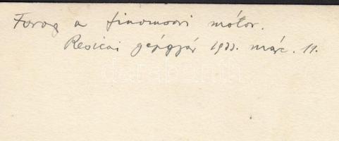 1933 Resicai Gépgyár, forog a motor, feliratozott, 19x13 cm