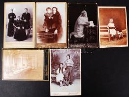cca 1880-1920 Fotótörténeti leletek a Felvidékről, (Nyitra, Besztercebánya, Pöstyén, Nyitra, Kassa, Nagyszombat), 6 db keményhátú műtermi fénykép, 11x16 cm