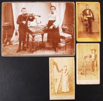 cca 1880-1900 Régi, keményhátú fényképek hangszeres modellekről, 4 db  fotó, 11x6 és 13x18 cm közötti méretekben