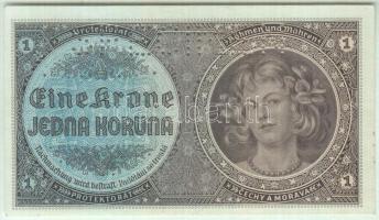 Német 3. Birodalom/Cseh-Morva Protektorátus 1940. 1K "SPECIEMEN" perforációval T:I German Third Reich/Protectorate of Bohemia and Moravia 1940. 1 Korun "SPECIMEN" perforation C:UNC Krause 3s