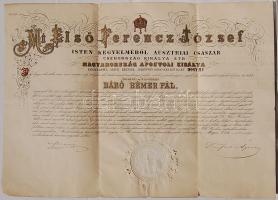 1879 Báró Bémer Pál kinevezése székesegyházi főesperességre Ferencz József és Trefort Ágoston aláírásával, a váradi káptalan és a főprépost ellenjegyzésével