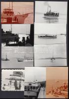 cca 1950-1970 Balatoni hajók (Jókai, Almádi, Prága, Györök, Beloiannisz, Csobánc, Szigliget, Tátika, Kelén), 9 db fotó, 6x9 cm