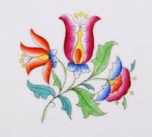 Herendi madaras-virágos süteményes tál, kézzel festett, hibátlan, jelzett (koronás), d:29 cm