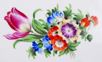 Herendi virág mintás áttört dísztál, kézzel festett, jelzett, hibátlan, 26×34 cm