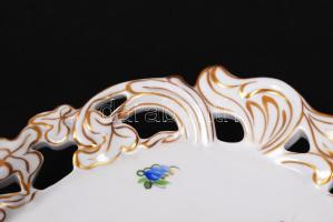 Herendi virág mintás áttört dísztál, kézzel festett, jelzett, hibátlan, 26×34 cm