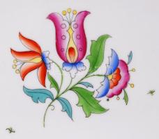 Herendi madaras-virágos húsos tál, kézzel festett, hibátlan, jelzett (koronás), 27×36 cm