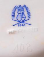 Herendi madaras-virágos húsos tál, kézzel festett, hibátlan, jelzett (koronás), 27×36 cm