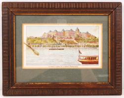 Cca 1920 Budai vár, színezett metszet, papír, jelzés nélkül, foltos, üvegezett keretben, 10×18 cm