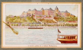 Cca 1920 Budai vár, színezett metszet, papír, jelzés nélkül, foltos, üvegezett keretben, 10×18 cm