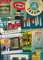 cca 1950-1960 Balatoni szállodák reklám matricái, bőrönd címkéi, 13 db