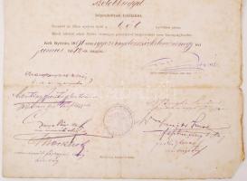 1891 Nyitra, Nyitra vármegye bizonyítványa Bodnár Istvánnak, a községi jegyzői szigorlaton való megf...