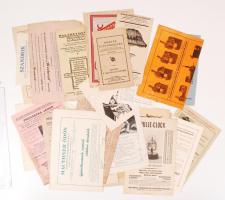 cca 1900-1945 Reklám kiadványok, szórólapok (Blaha Lujza Színház, Zenith, Holitscher Zsigmond és Tár...