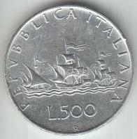 Olaszország 1960R 500L Ag "Kolombusz hajói" T:2- Italy 1960R 500 Lire Ag "Colombus Ship" C:VF Krause KM#98