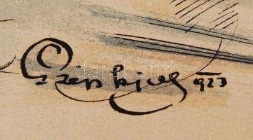 1923 Szép Lajos (1886-?): Motorkerékpáros. Akvarell, papír, jelzett, 42x31 cm