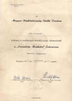 1959. "Szocialista Munkáért" érdemérem adományozó oklevele Dobi István (1898-1968) aláírásával