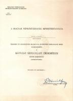 1961. "Bányász Szolgálati Érdemérem" kitüntetés adományozói oklevele Dr. Münnich Ferenc (1886-1967) aláírásával