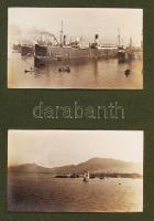 cca 1900-1910 Fotóalbum óceánjáró hajókról, kikötőről, tengerparti városról, 24 db fotó, 8x14 cm