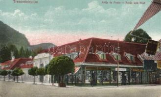 Trencsénteplic Attila ház, posta, Muskáth Miksa üzlete; Ondreicska Fábián kiadása / house, post, shop