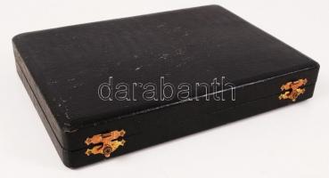 Achatius kés-villa készlet, jelzett, réz, gyöngyház berakással, dobozban, kés:14,5 cm, villa:13,5 cm