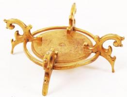 Christofle & Cie ékszeres dobozka, zománcozott réz, réz lábakon, kopott, jelzett, d:8,5 cm, m:6 ...