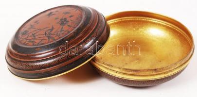 Christofle & Cie ékszeres dobozka, zománcozott réz, réz lábakon, kopott, jelzett, d:8,5 cm, m:6 ...