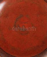 Christofle & Cie ékszeres dobozka, zománcozott réz, réz lábakon, kopott, jelzett, d:8,5 cm, m:6 ...