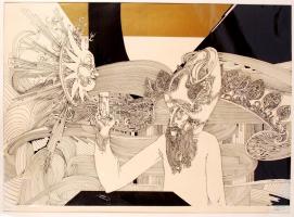 Szász Endre (1926-2003): Bölcs kupával. Szitanyomat, papír, jelzett, 50×70 cm