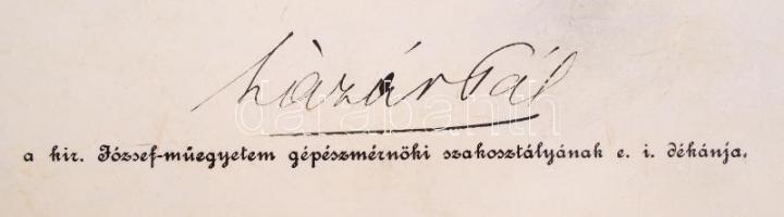 1906 Bp., Magyar Királyi József-Műegyetem által kiadott gépészmérnöki diploma