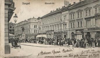 Szeged Klauzál tér, Árvay Sándor, Seifmann Mór és fiai, Schwarcz H. és társa, Schlesinger Mór üzletei, Bruckner Dezső nyomdája, piac (r)