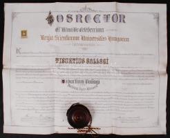 1906-1908 Bp., Jogi diploma, bírói tisztség önálló gyakorlására jogosító oklevél  szárazpecséttel, d...