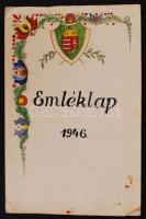 1946 Soproni Fáy András Közgazdasági Szakközépiskola tanulóinak emléklapja aláírásokkal, 2 db fotóval, 12x9 és 9x6 cm