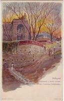 Budapest litho Naplemente a budai oldalon