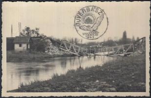Újverbász, lerombolt híd / destroyed bridge, WWII, photo, So.Stpl
