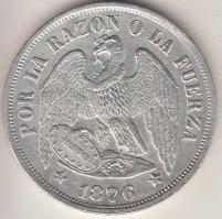 Chile 1876. 1P Ag (25g) T:2- kis ph. Chile 1876. 1 Peso Ag (25g) C:VF small edge error