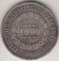 Brazília 1860. 1000R Ag T:3
Brazil 1860. 1000 Reis Ag C:F